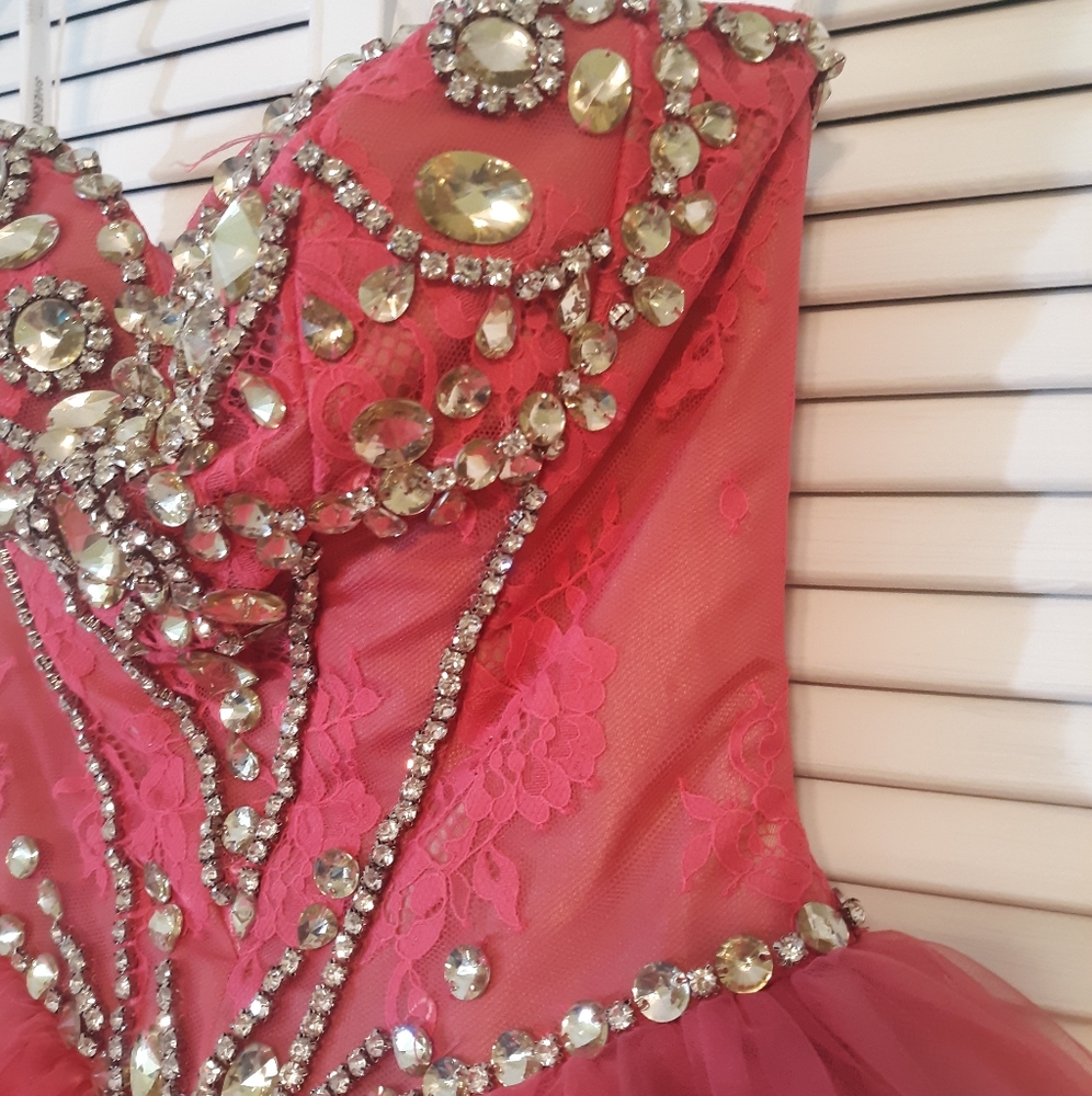 Sherri Hill gemstone tulle party mini dress sz 00 *X - Picture 5 of 8